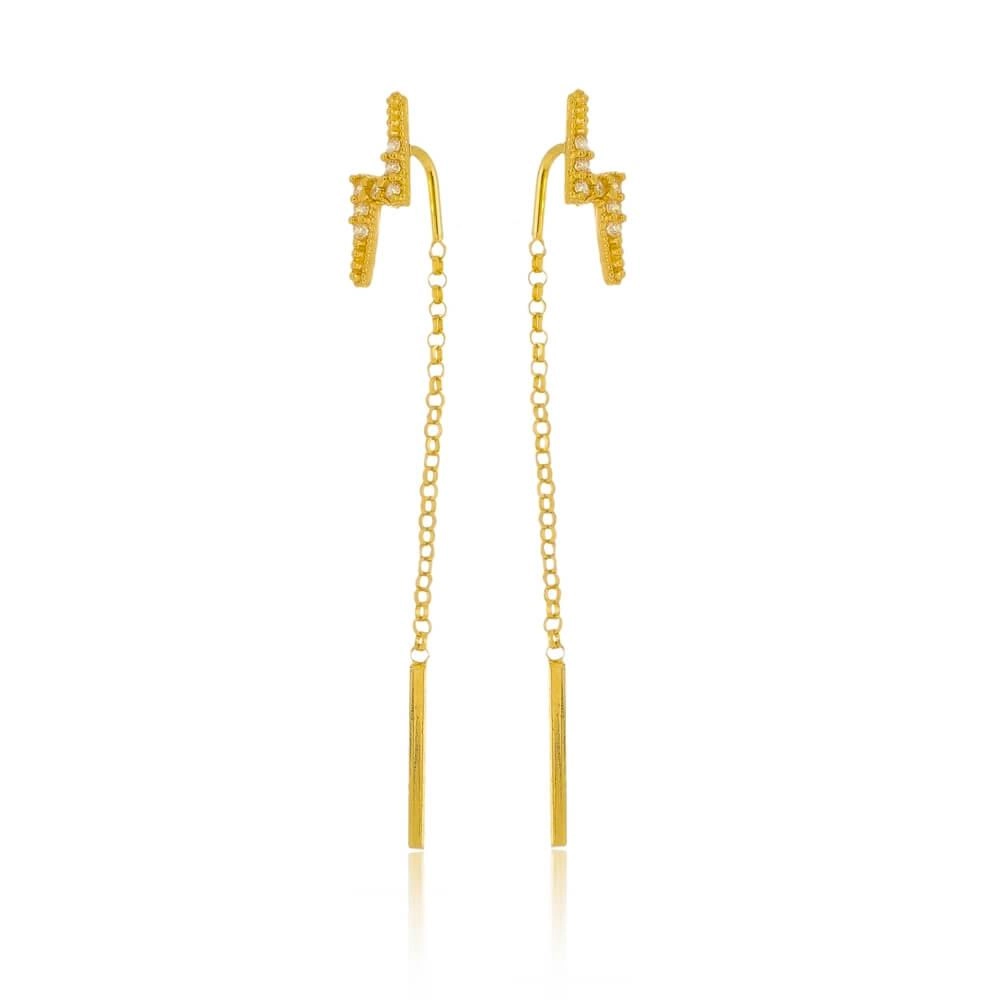 Brinco Ouro 18k Raio C/ Corrente 10.50mm