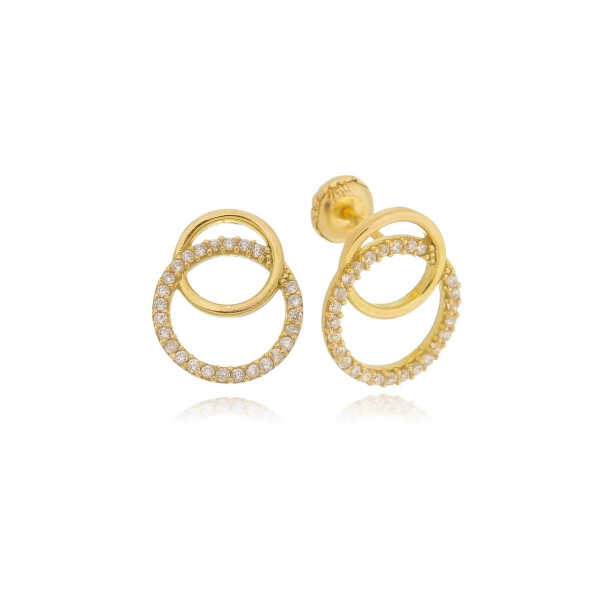 Brinco Ouro 18k Redondo C/Zircônias 13mm 
