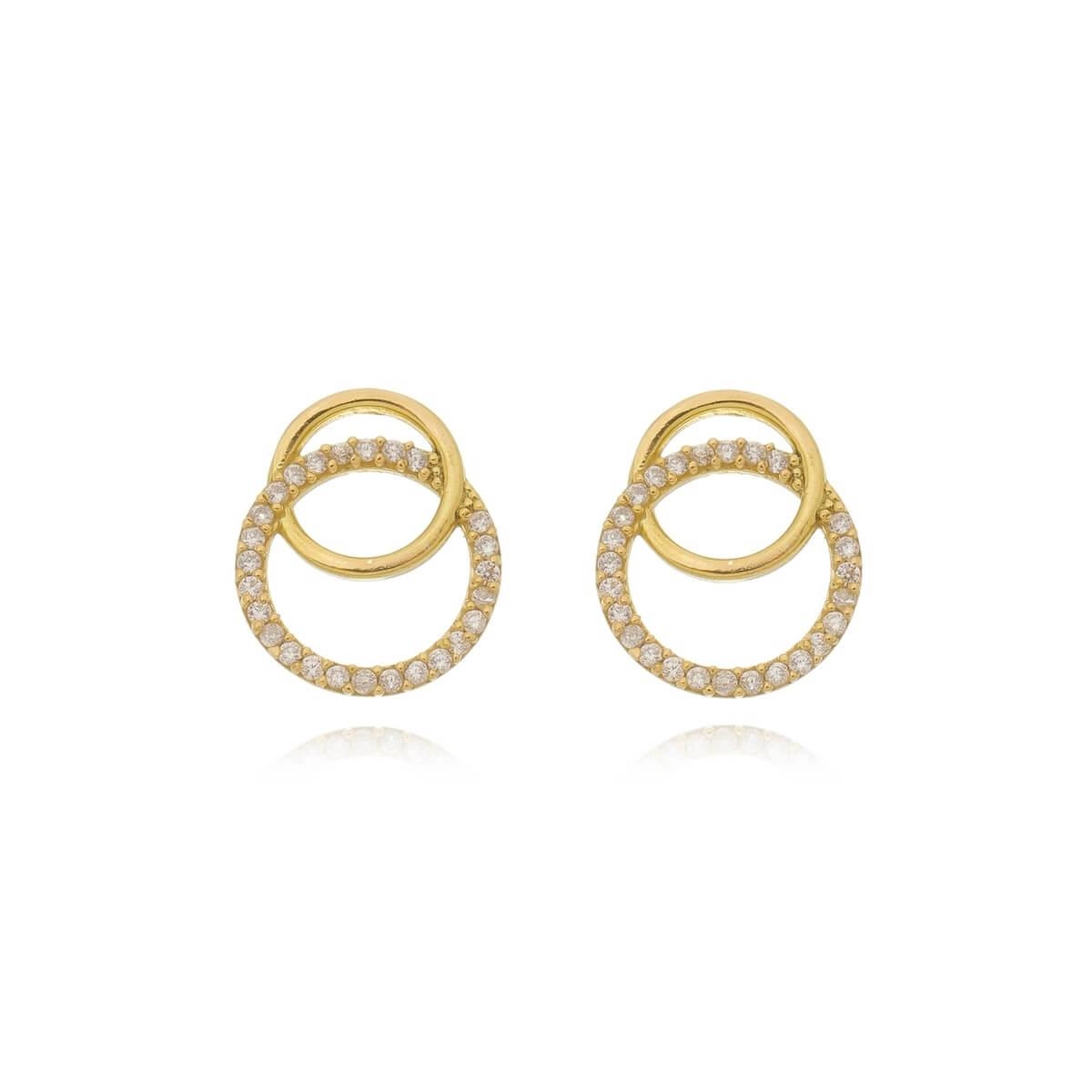 Brinco Ouro 18k Redondo C/Zircônias 13mm 