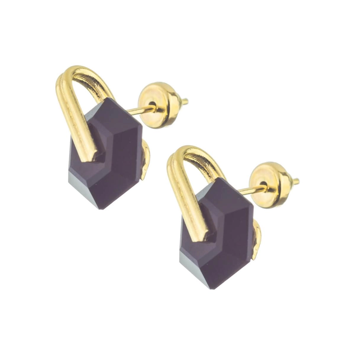 Brinco Ouro 18k Sextavado Preto 1.80 Gramas