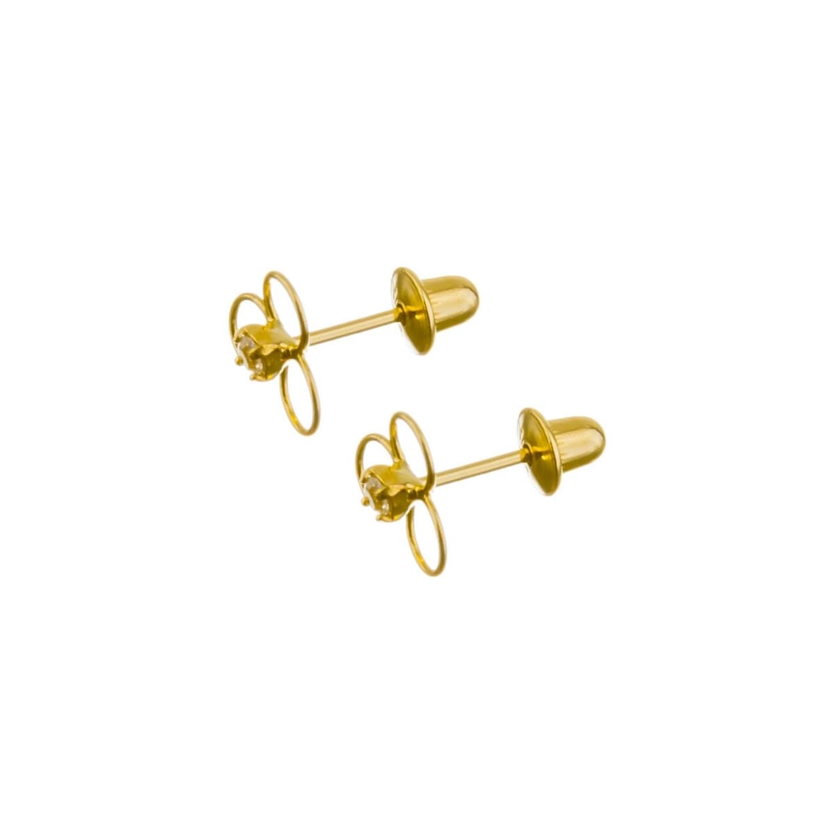 Brinco Ouro 18k Trevo Incolor Infantil 0.30 gramas