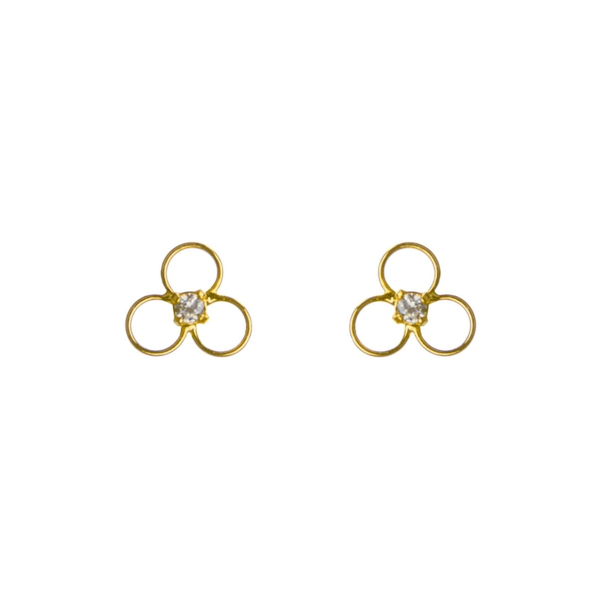 Brinco Ouro 18k Trevo Incolor Infantil 0.30 gramas