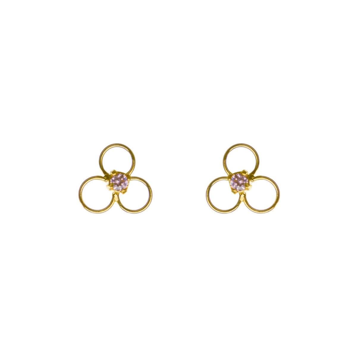 Brinco Ouro 18k Trevo Rosa Infantil 0.30 gramas