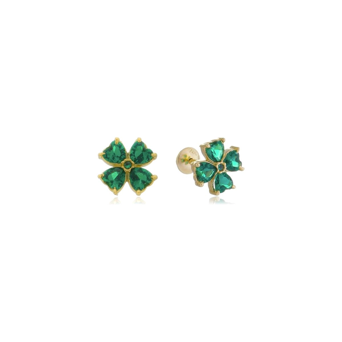 Brinco Ouro 18k Trevo Verde 7.50mm