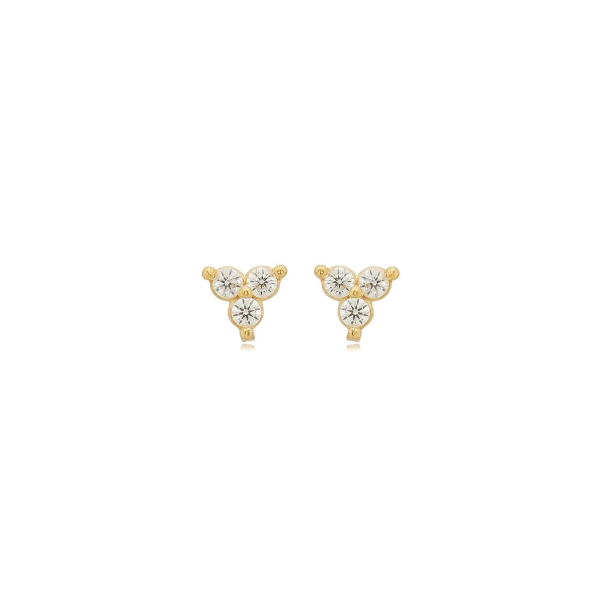 Brinco Ouro 18k Triângulo 4mm C/Zircônias 