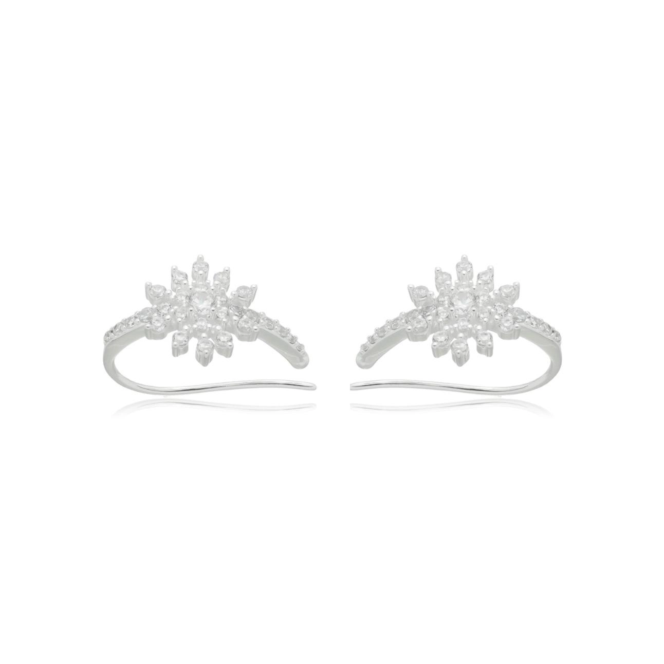 Brinco Piercing Prata Flor 1.35cm C/Zircônias Prata 925