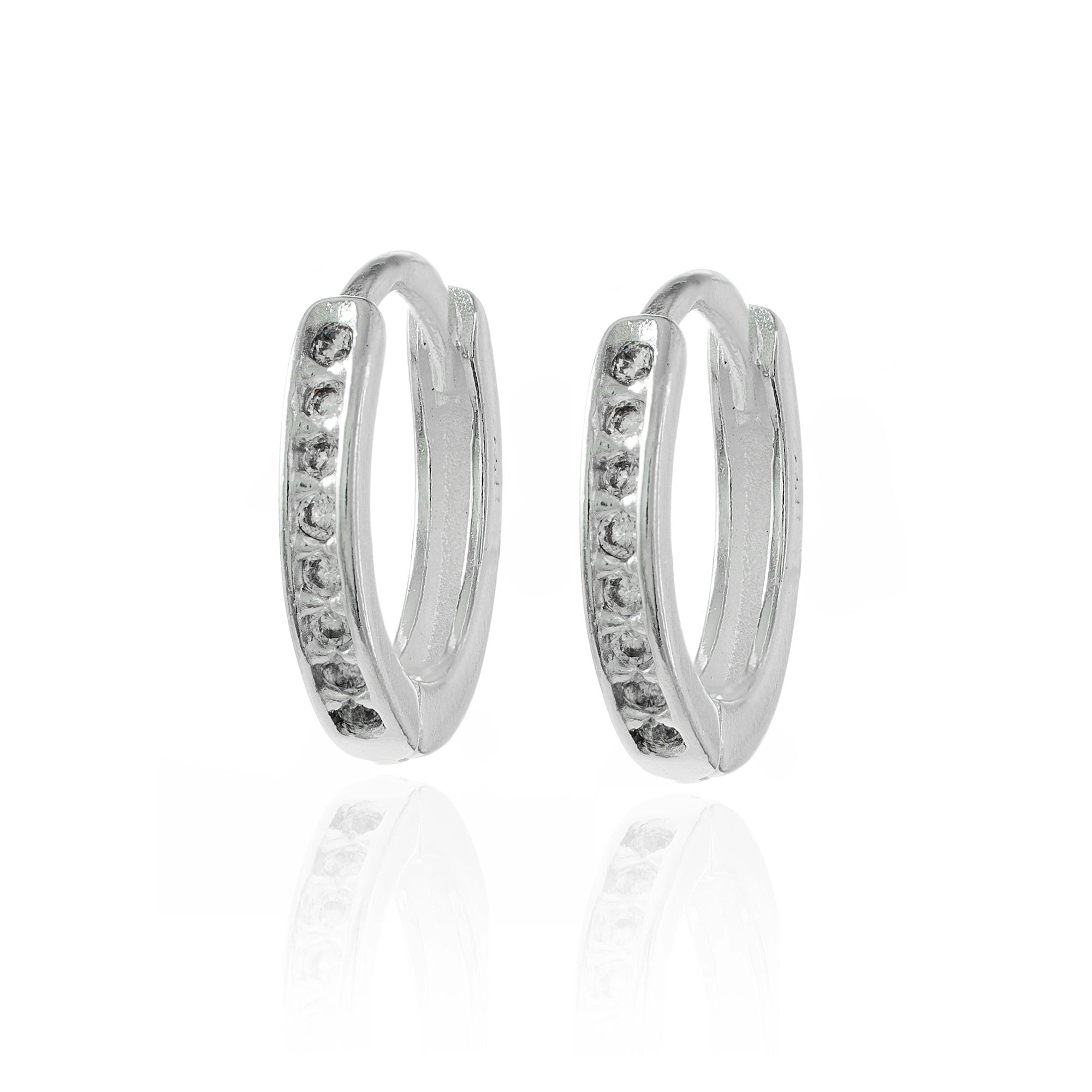 Brinco Prata 925 Argola 1.05cm C/Zircônias