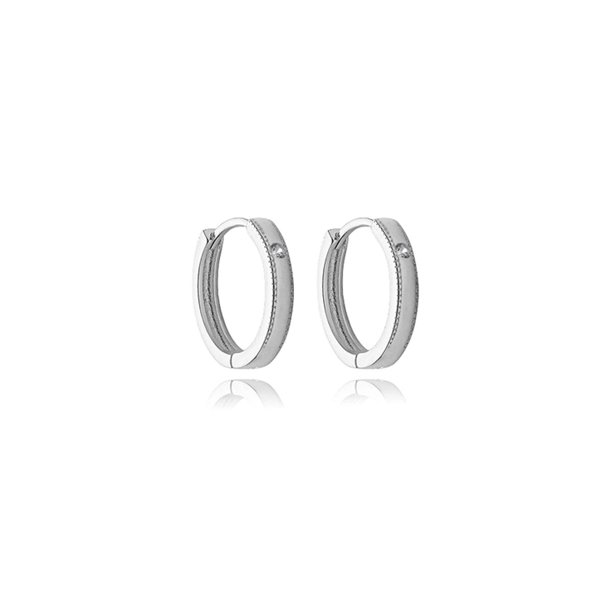 Brinco Prata 925 Argola 1.4cm Detalha Lateral C/Zircônia