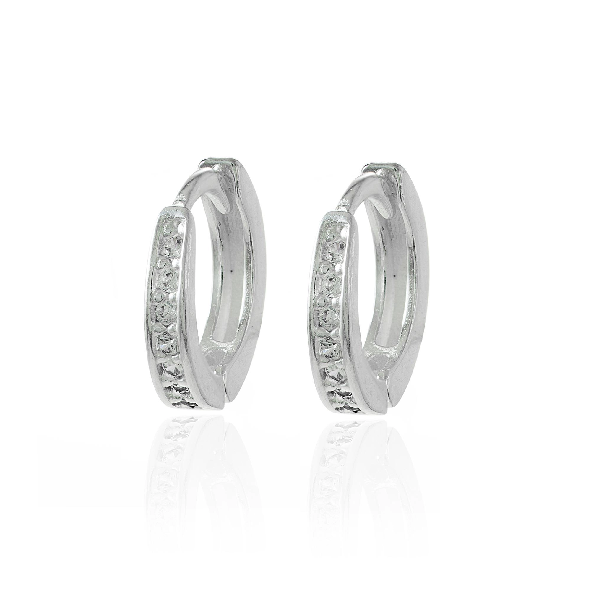 Brinco Prata 925 Argola 9.50mm C/Zircônias