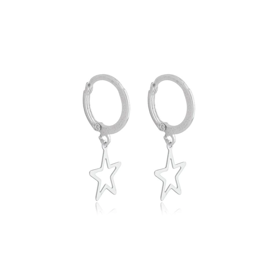 Brinco Prata 925 Argola com Estrela 
