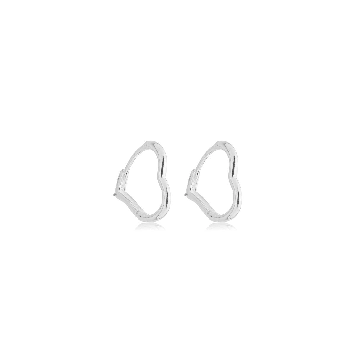 Brinco Prata 925 Argola Coração Lisa Trava 1.55cm