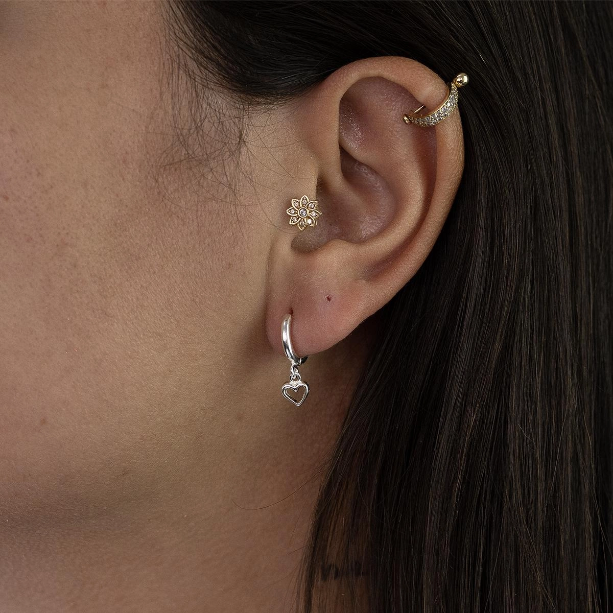 Brinco Prata 925 Argola Coração Pendurado Vazado