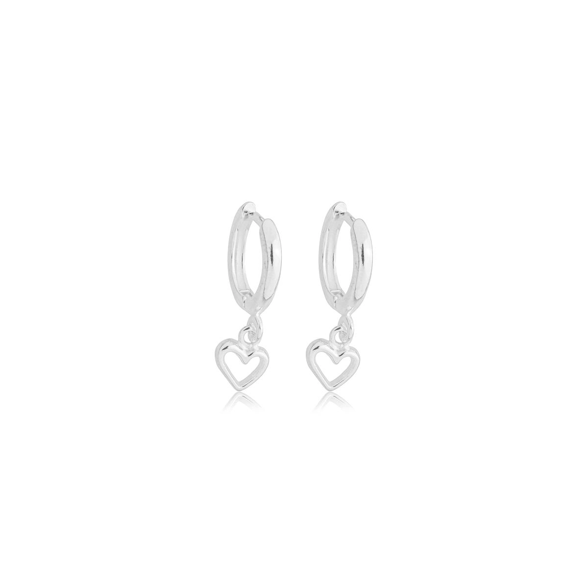 Brinco Prata 925 Argola Coração Pendurado Vazado