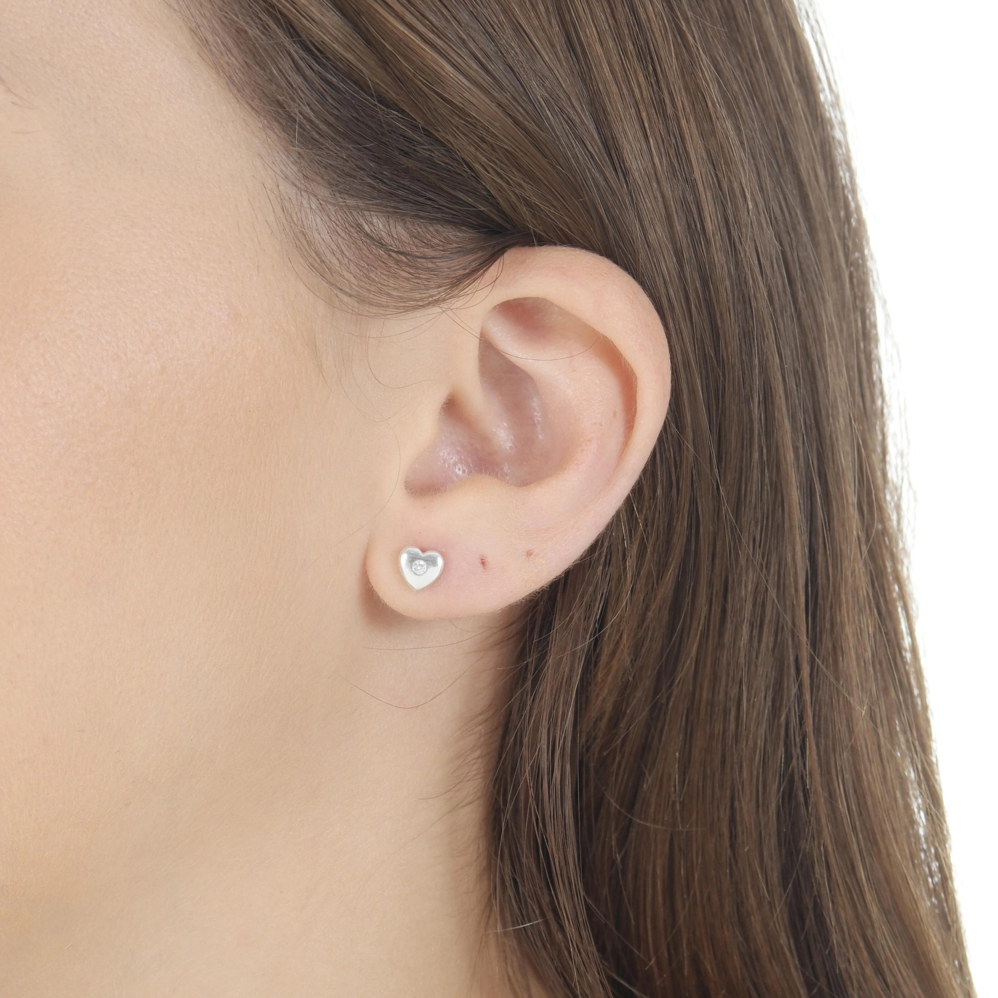 Brinco Prata 925 Coração 6mm C/Zircônia Central