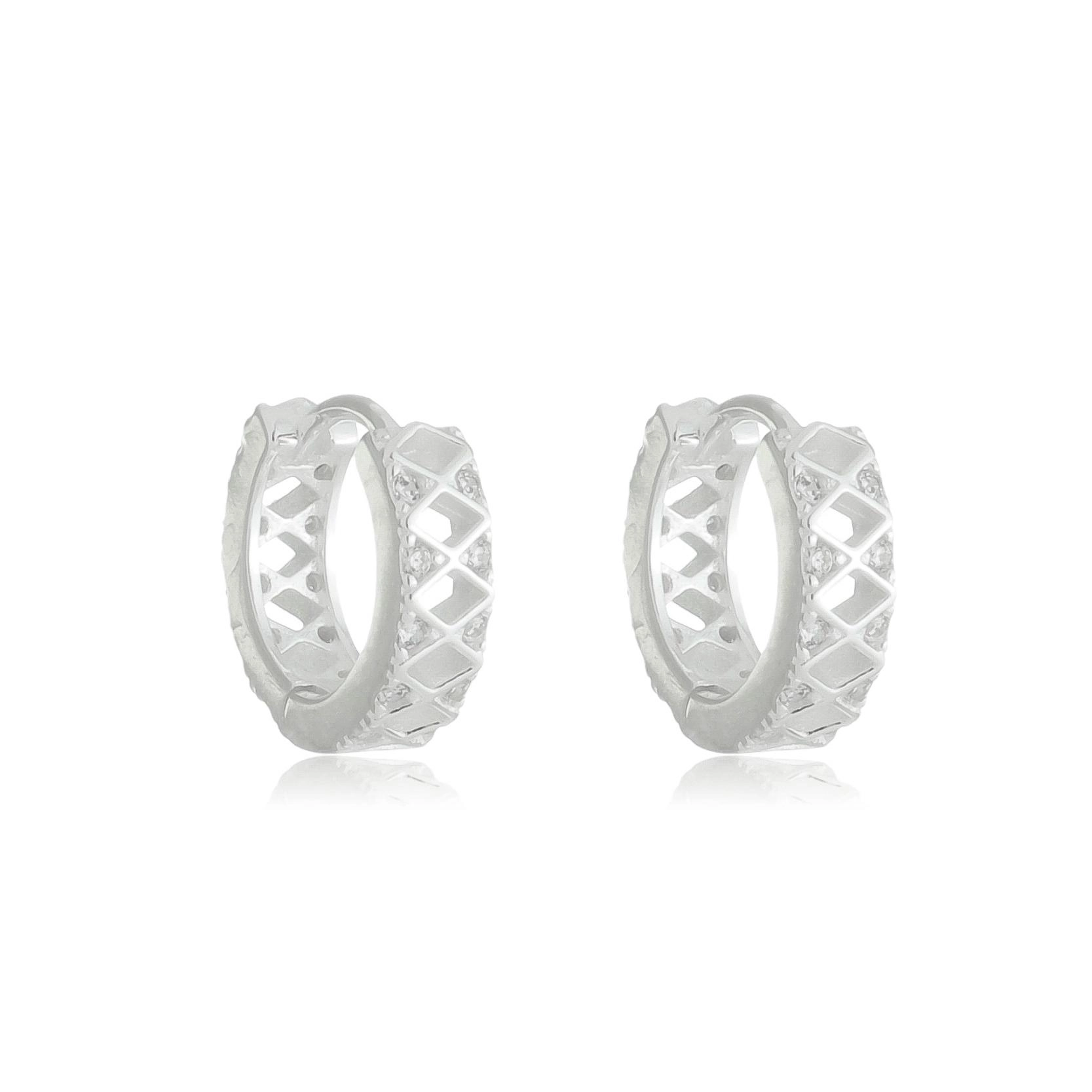 Brinco Prata Argola 1.15cm Vazada C/Zircônias Prata 925