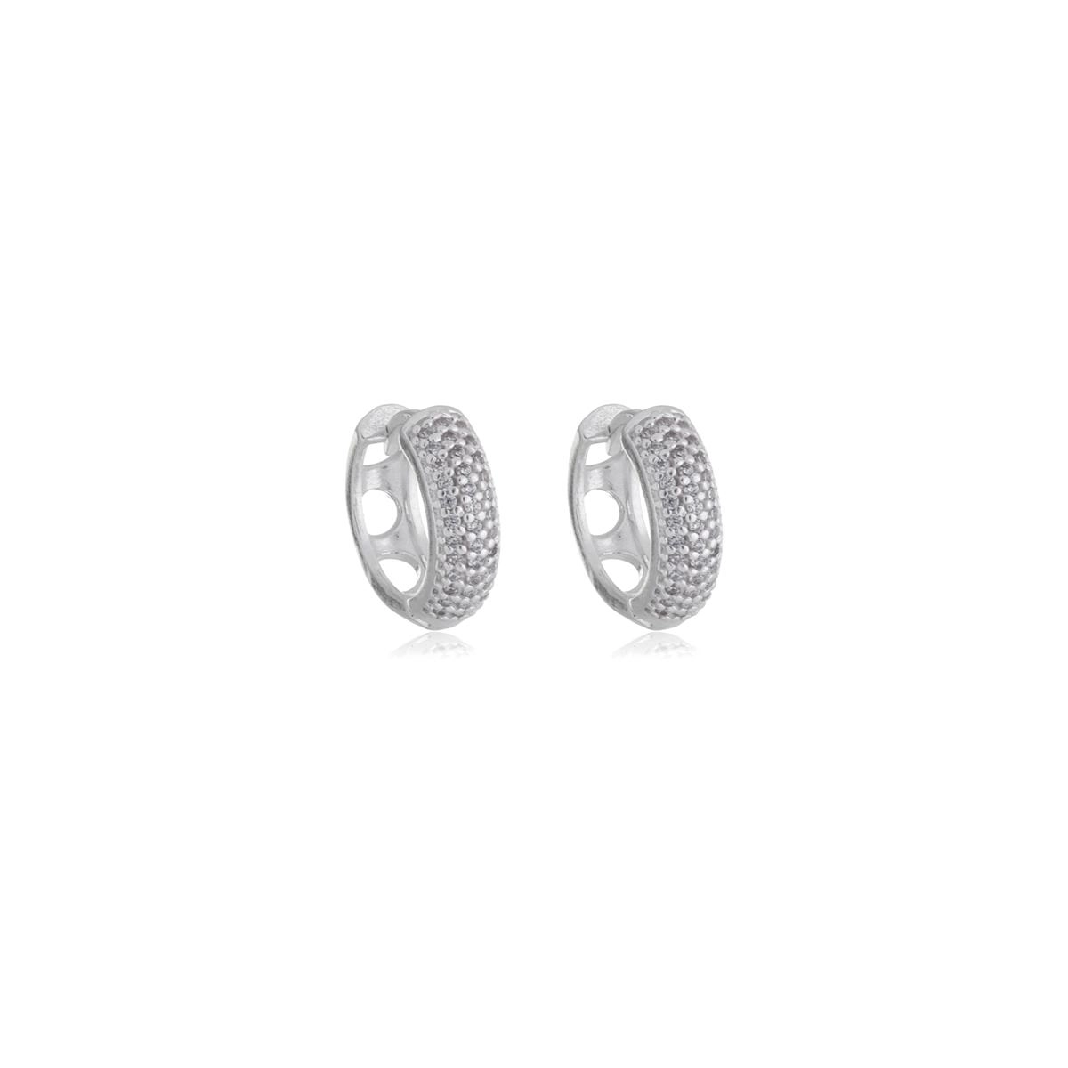 Brinco Prata Argola 15.50mm C/Zircônias Prata 925