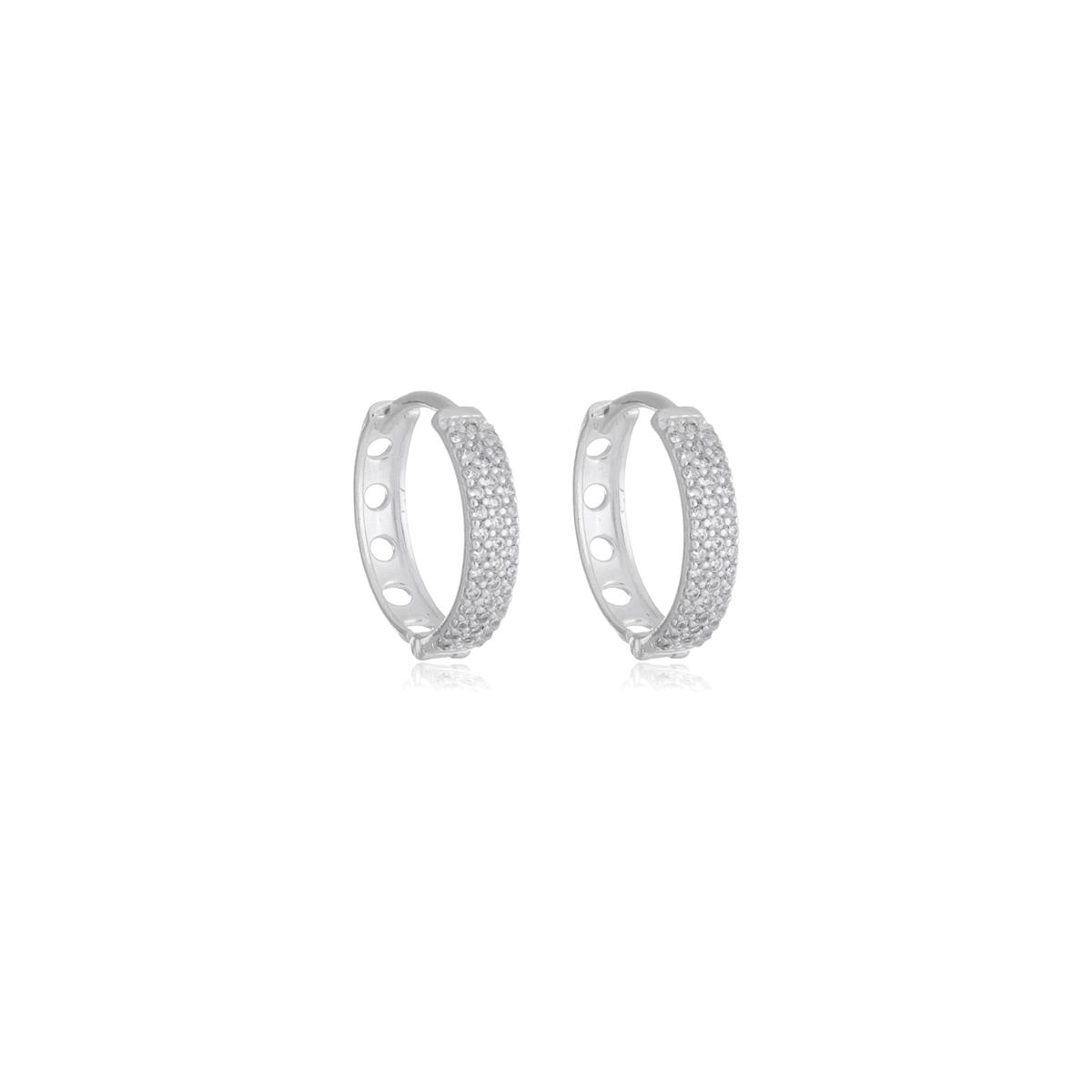 Brinco Prata Argola 3 Fileiras C/Zircônias 1.45cm Prata 925