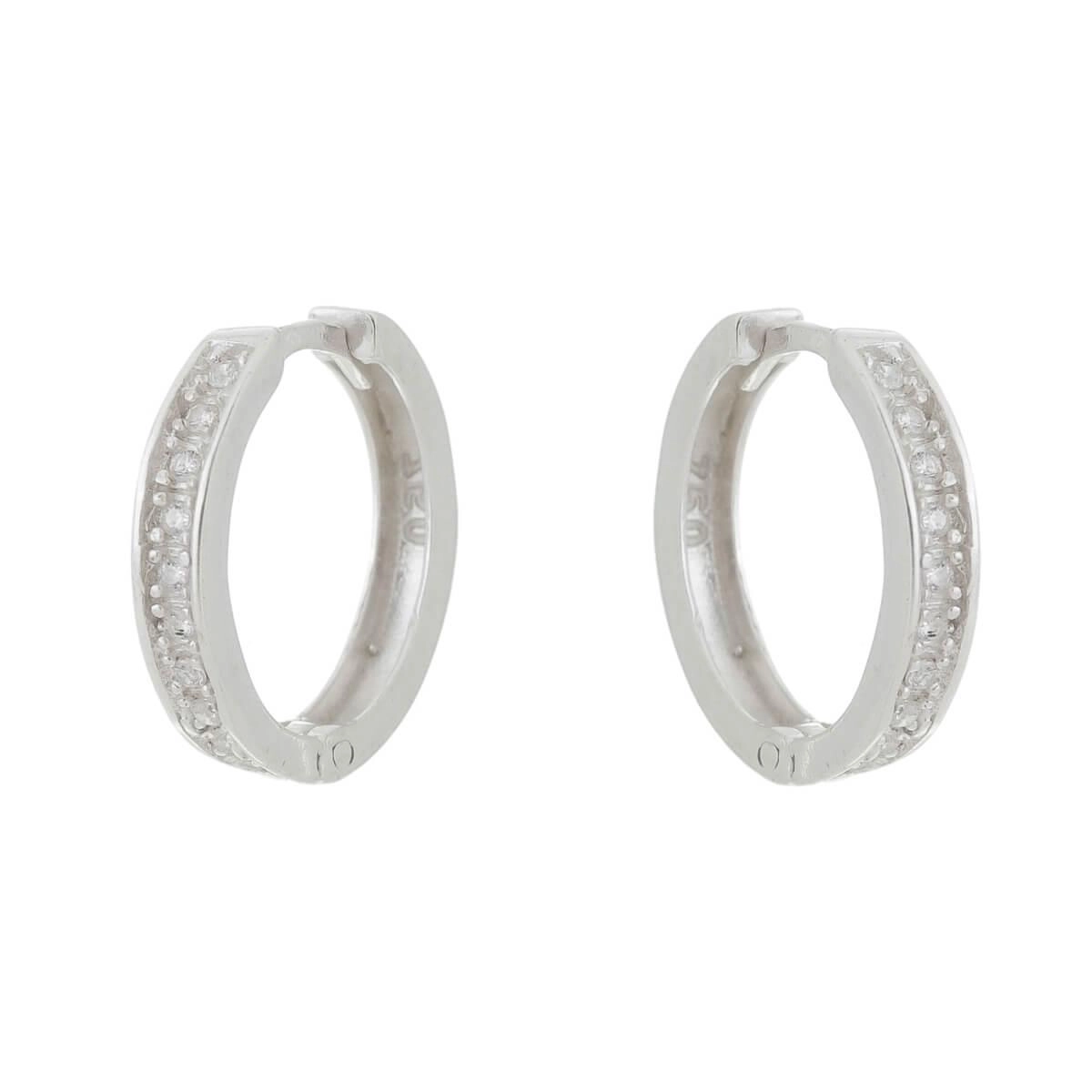 Brinco Prata Argola Redonda 14mm C/Pedras Prata 925