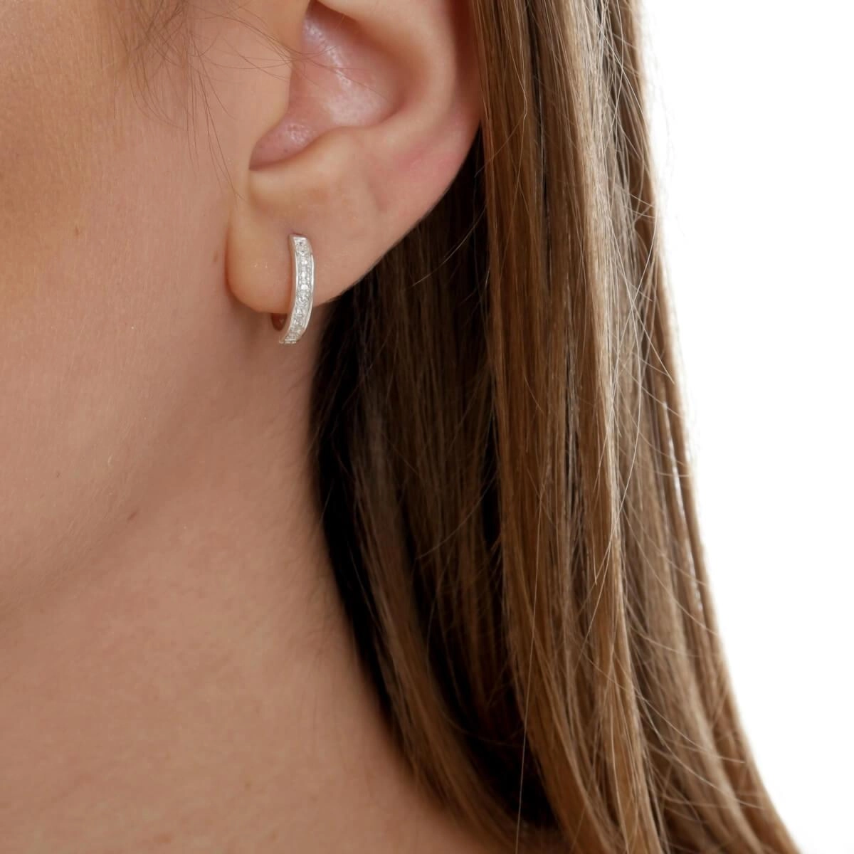 Brinco Prata Argola Redonda 14mm C/Pedras Prata 925