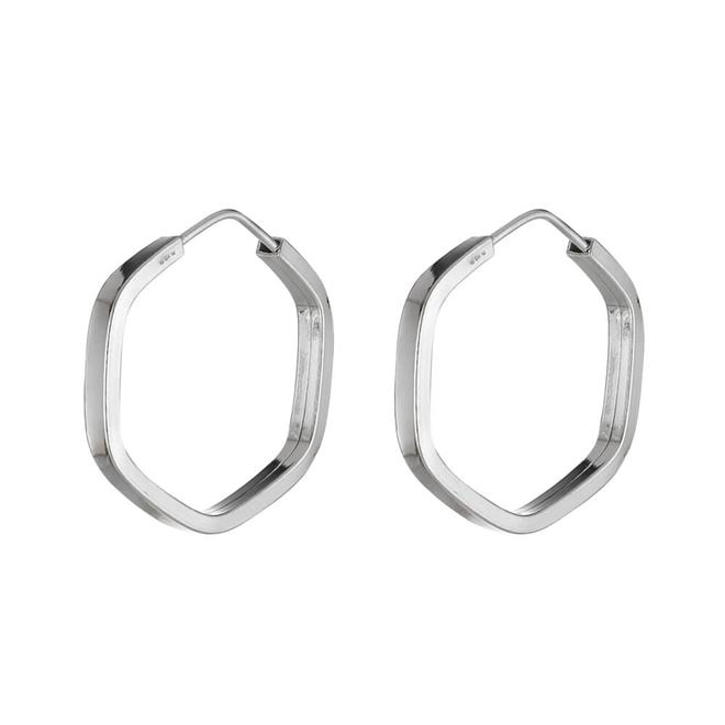 Brinco Prata Argola Sextavada Chanfrada O Par 24mm