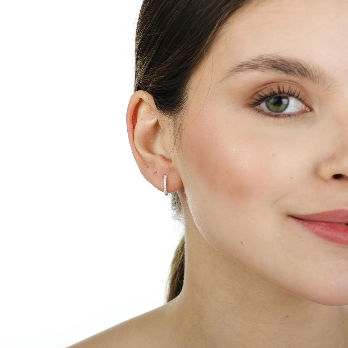 Brinco Prata Argola Trava 1.25cm C/Zircônias Prata 925