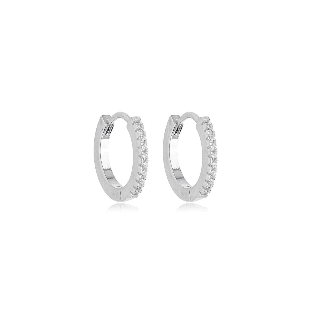 Brinco Prata Argola Trava 1.25cm C/Zircônias Prata 925