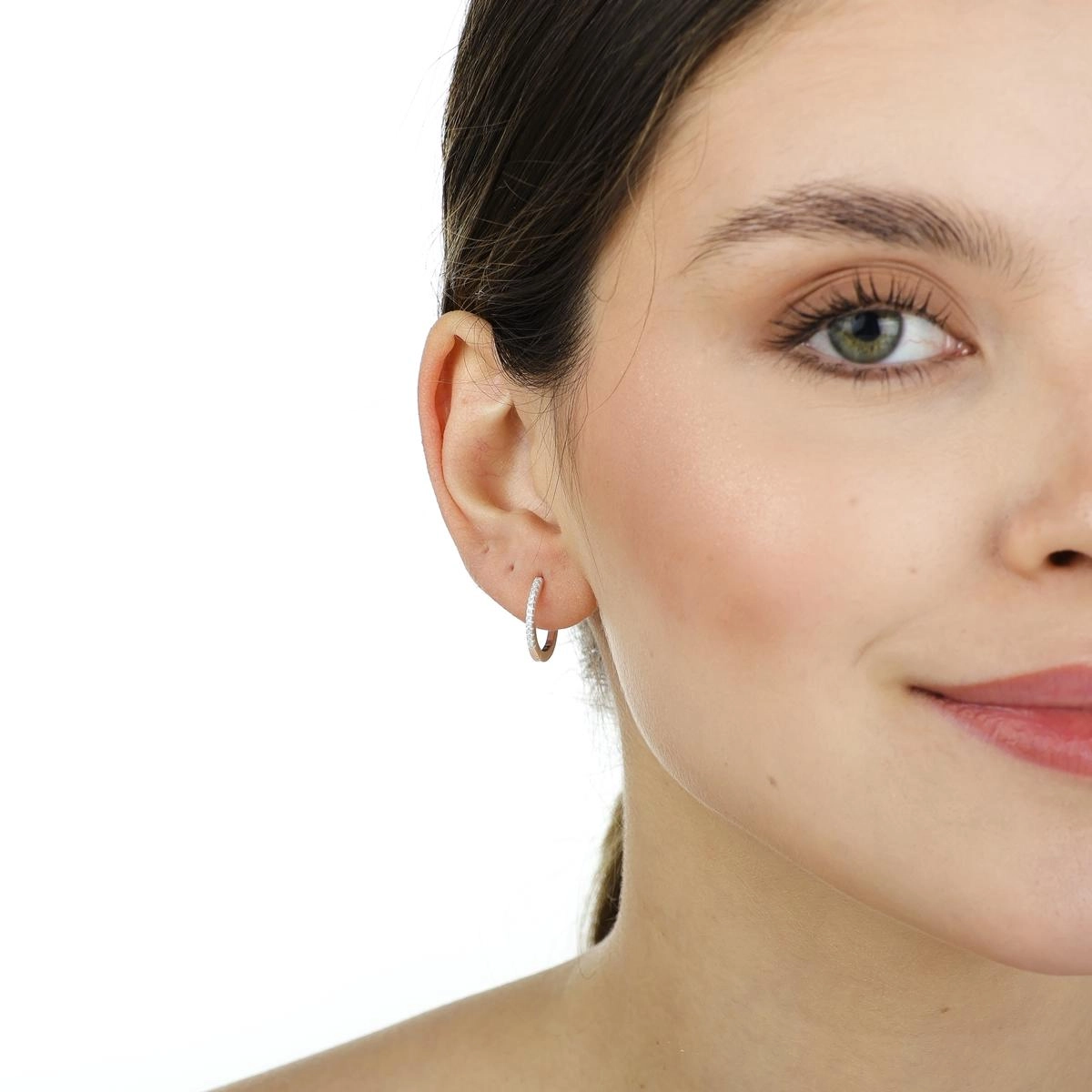 Brinco Prata Argola Trava 1.60cm C/Zircônias Prata 925