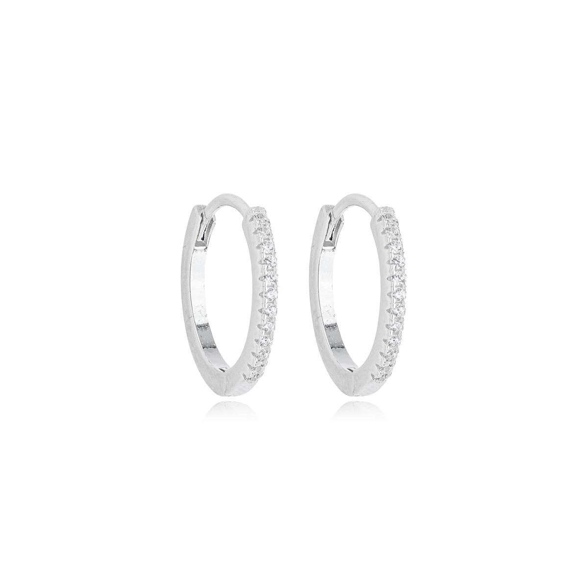 Brinco Prata Argola Trava 1.60cm C/Zircônias Prata 925