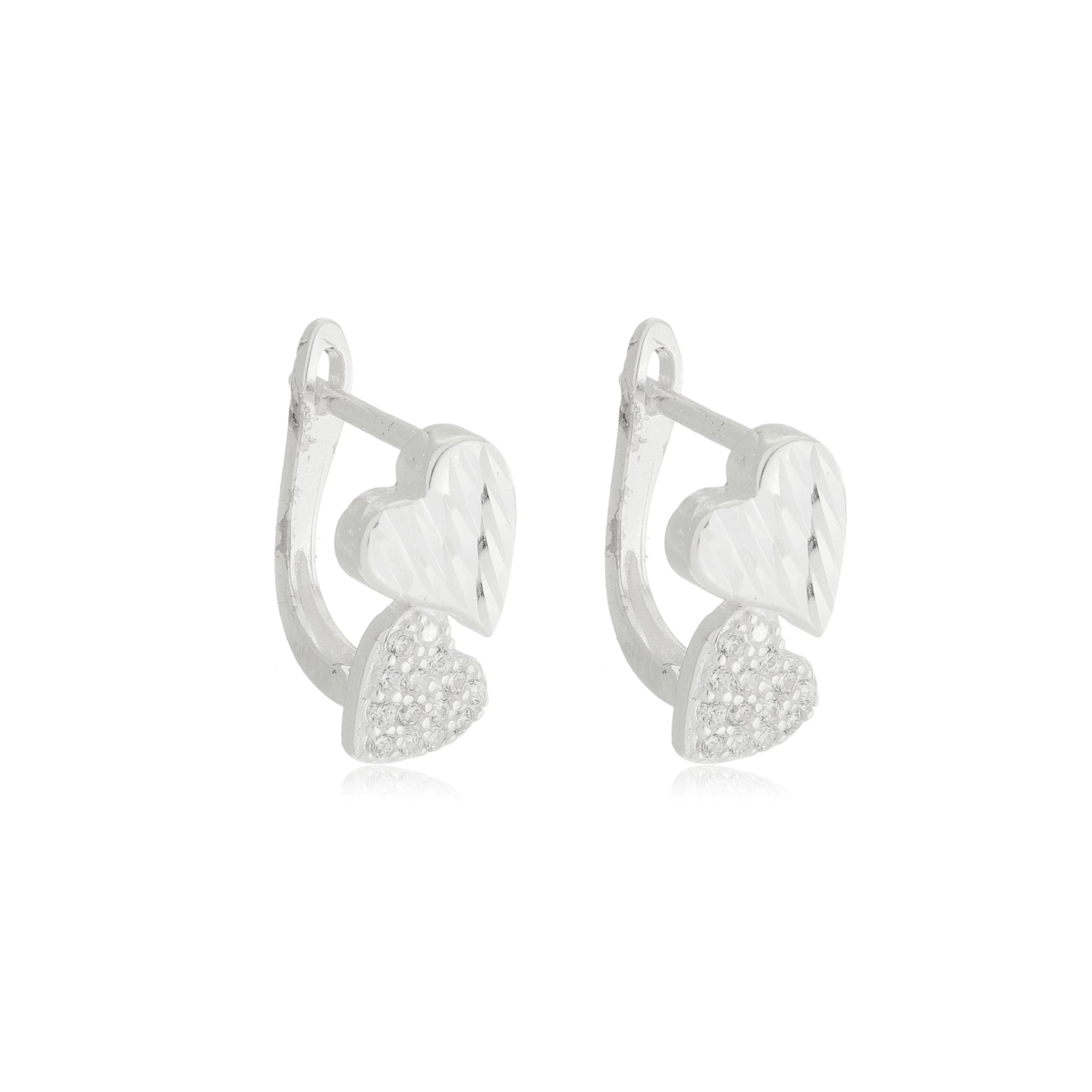 Brinco Prata Corações C/Trava 1.2cm Prata 925