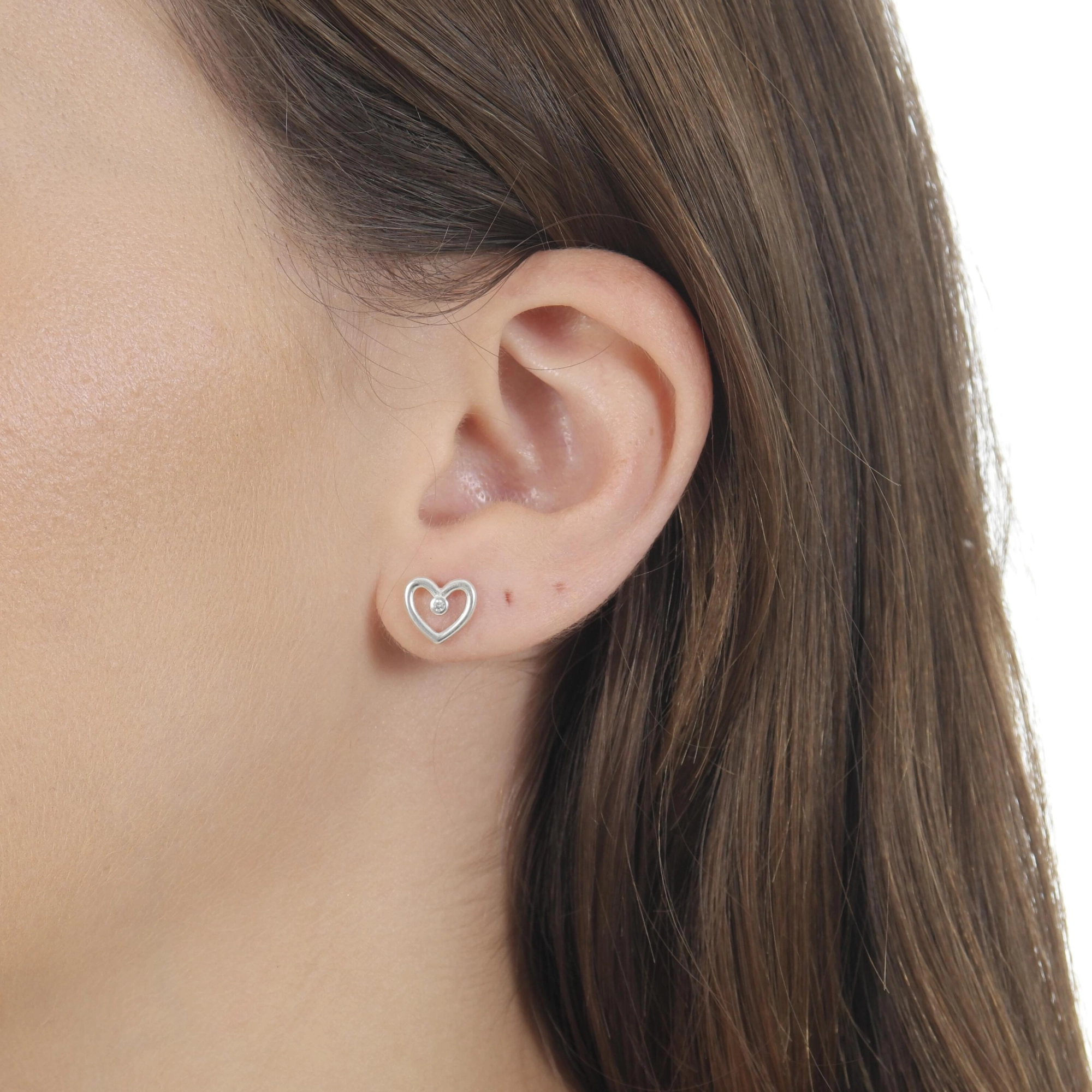 Brinco Prata Coração 8mm C/Zircônia Prata 925