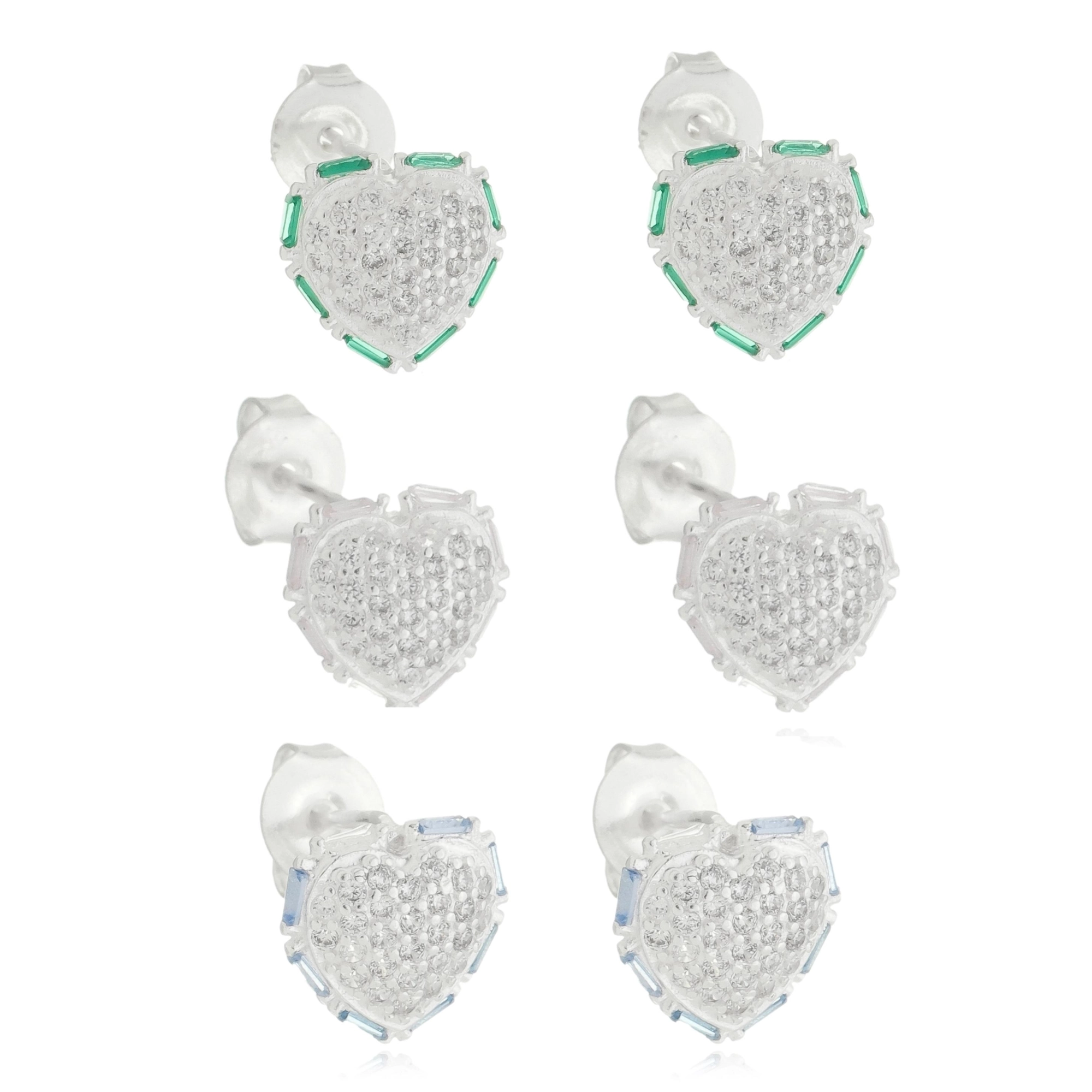 Brinco Prata Coração 9mm Diversas Cores Prata 925