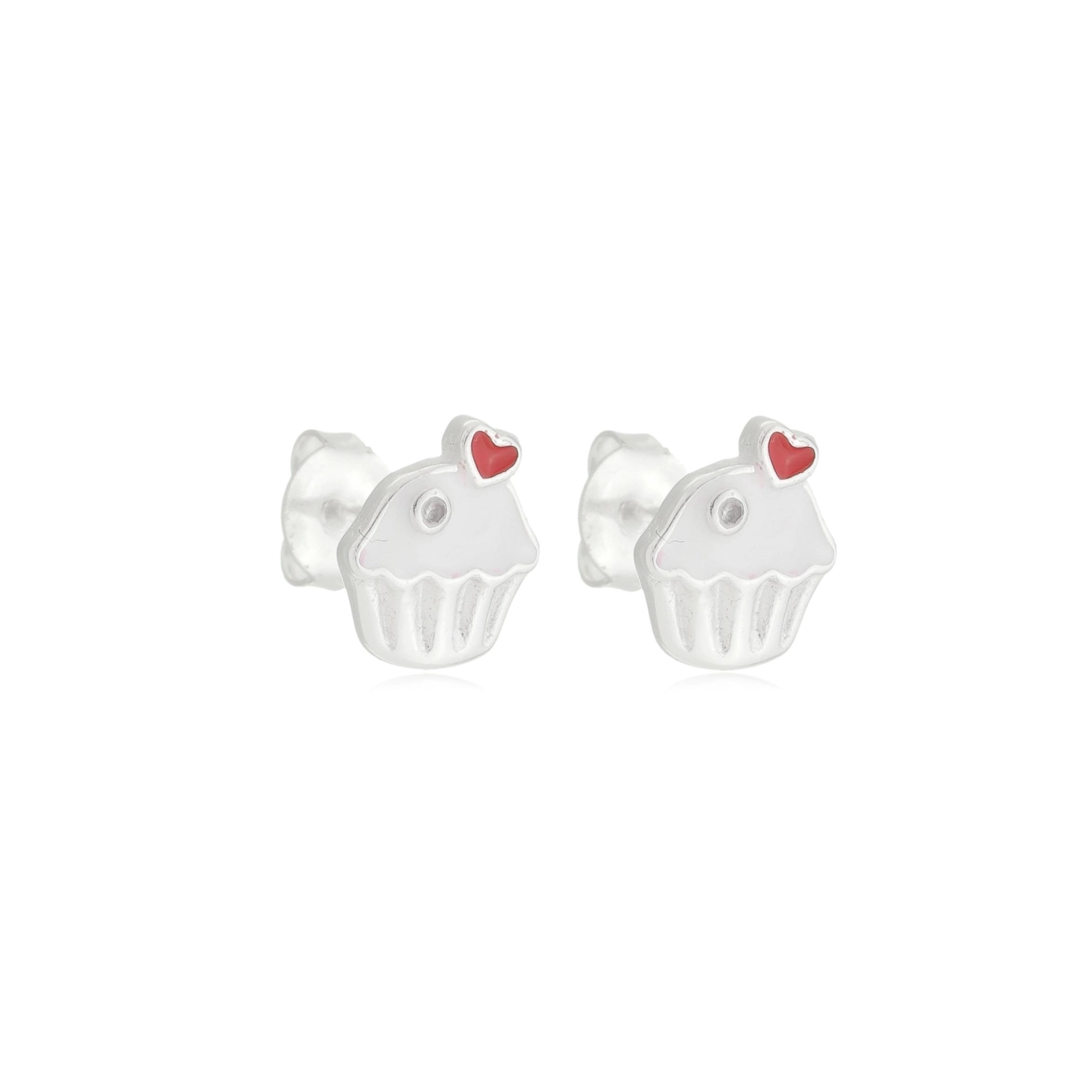 Brinco Prata Cupcake Diversas Cores Prata 