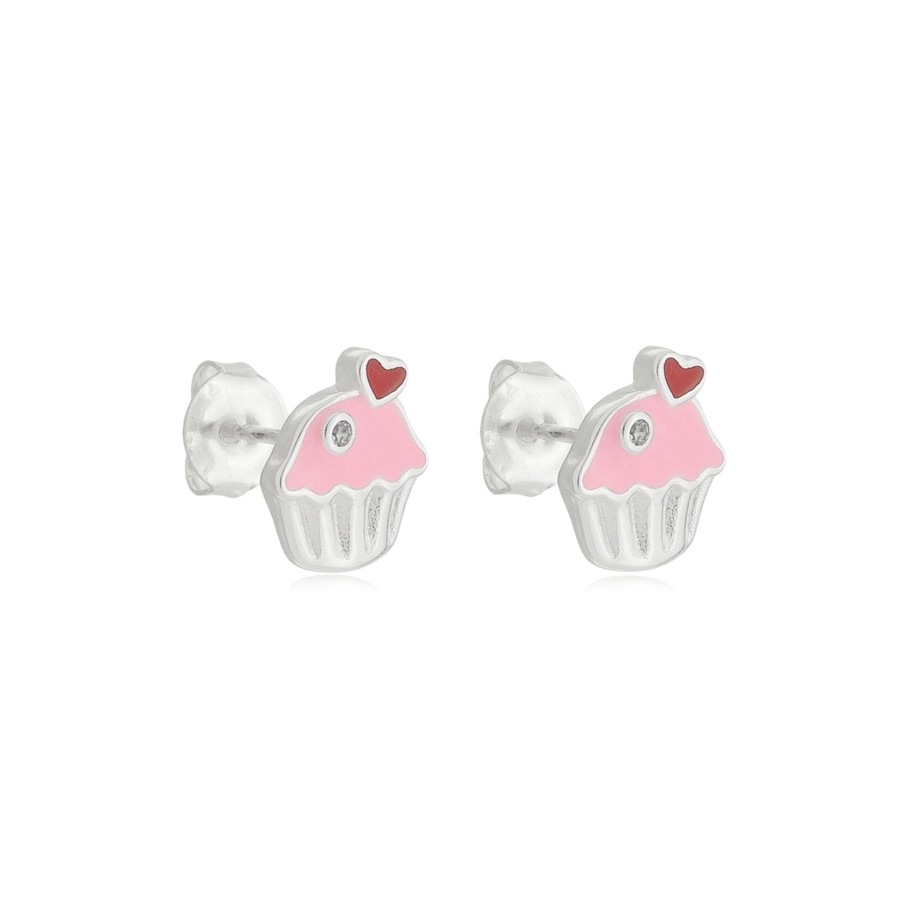 Brinco Prata Cupcake Diversas Cores Prata 