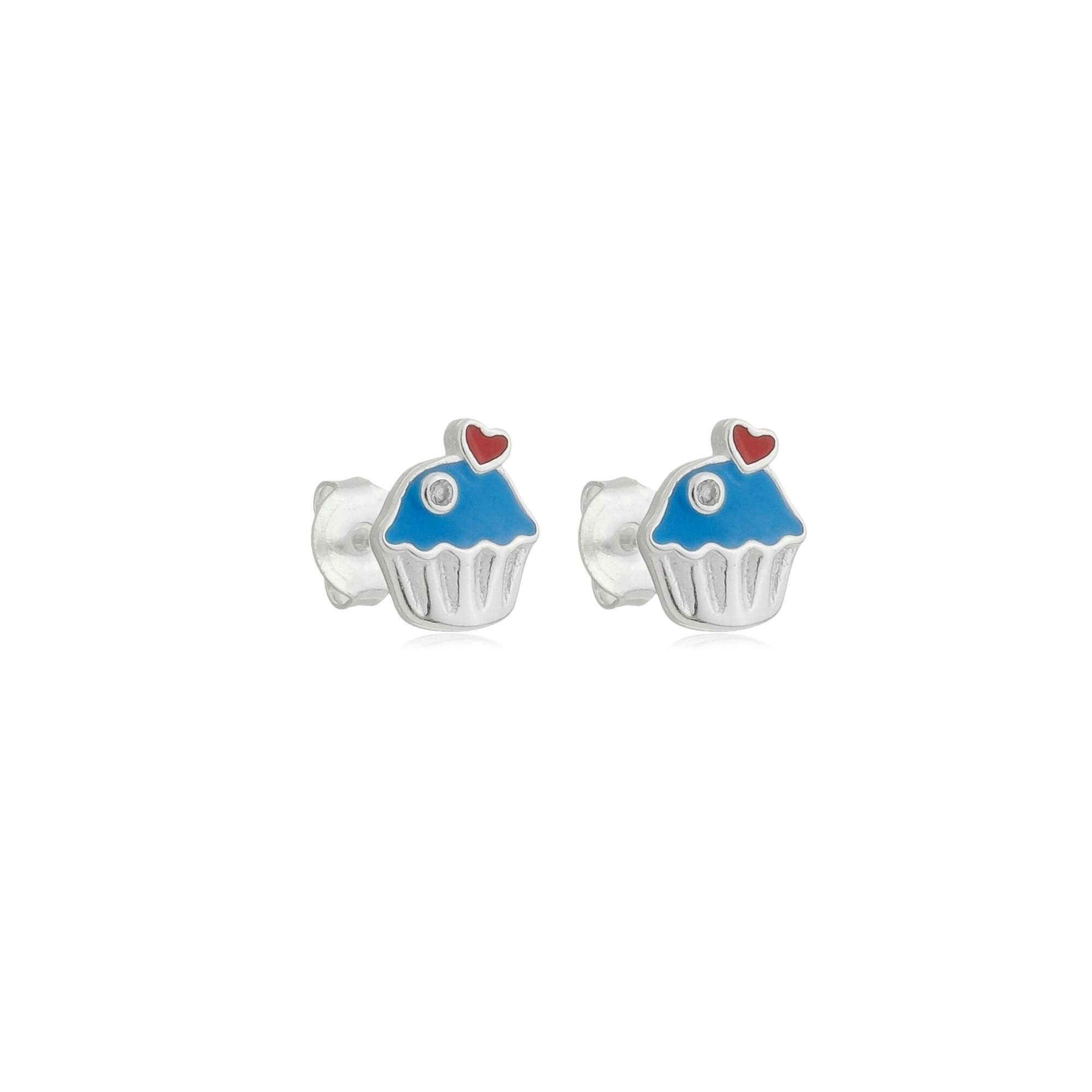 Brinco Prata Cupcake Diversas Cores Prata 