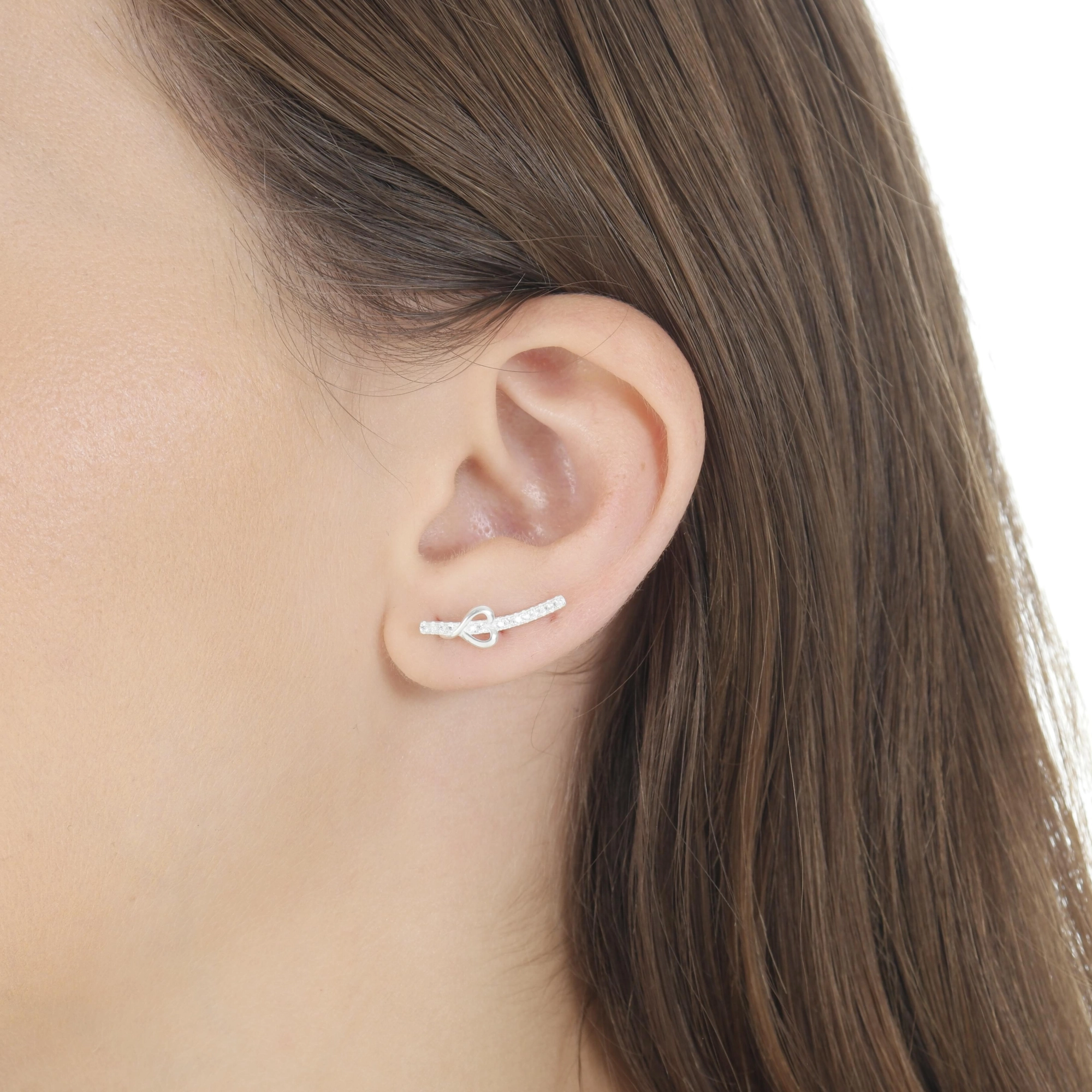 Brinco Prata Ear Cuff Coração C/Zircônias Prata 925