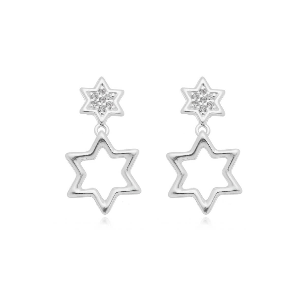 Brinco Prata Estrela Pendurada 20mm Prata 925