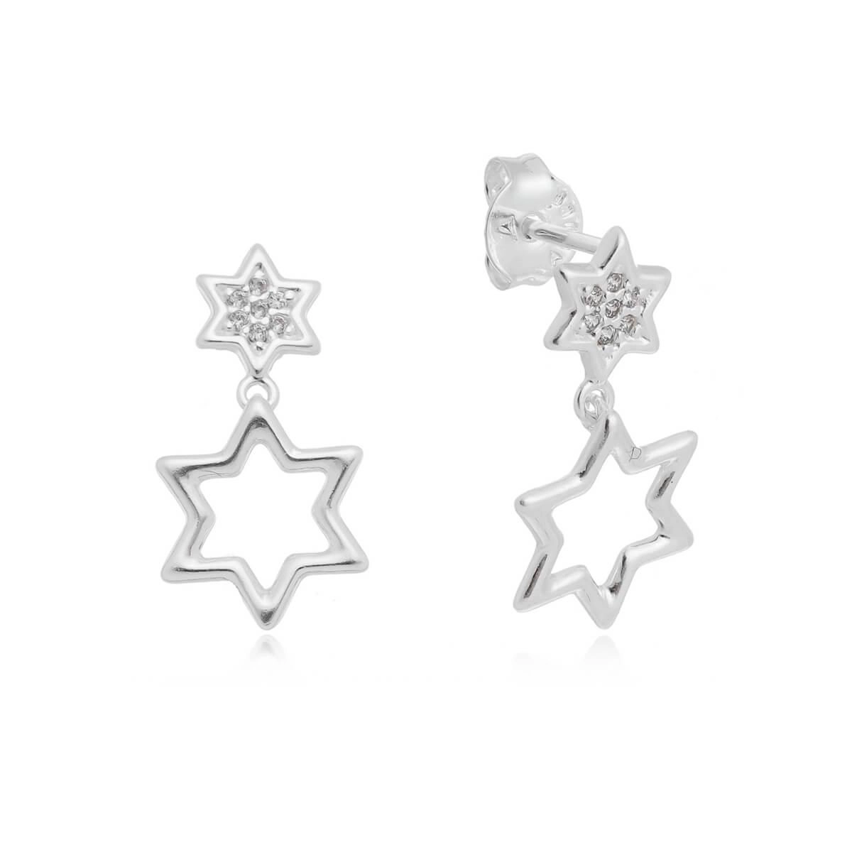 Brinco Prata Estrela Pendurada 20mm Prata 925