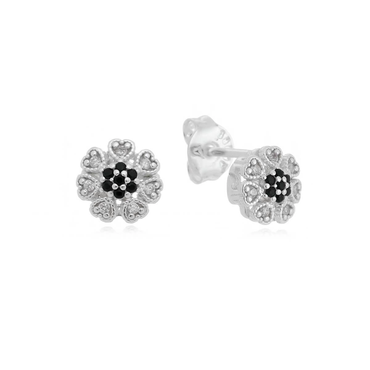 Brinco Prata Flor C/ Zircônia Preto 7.30mm Prata 925 BRF161PT