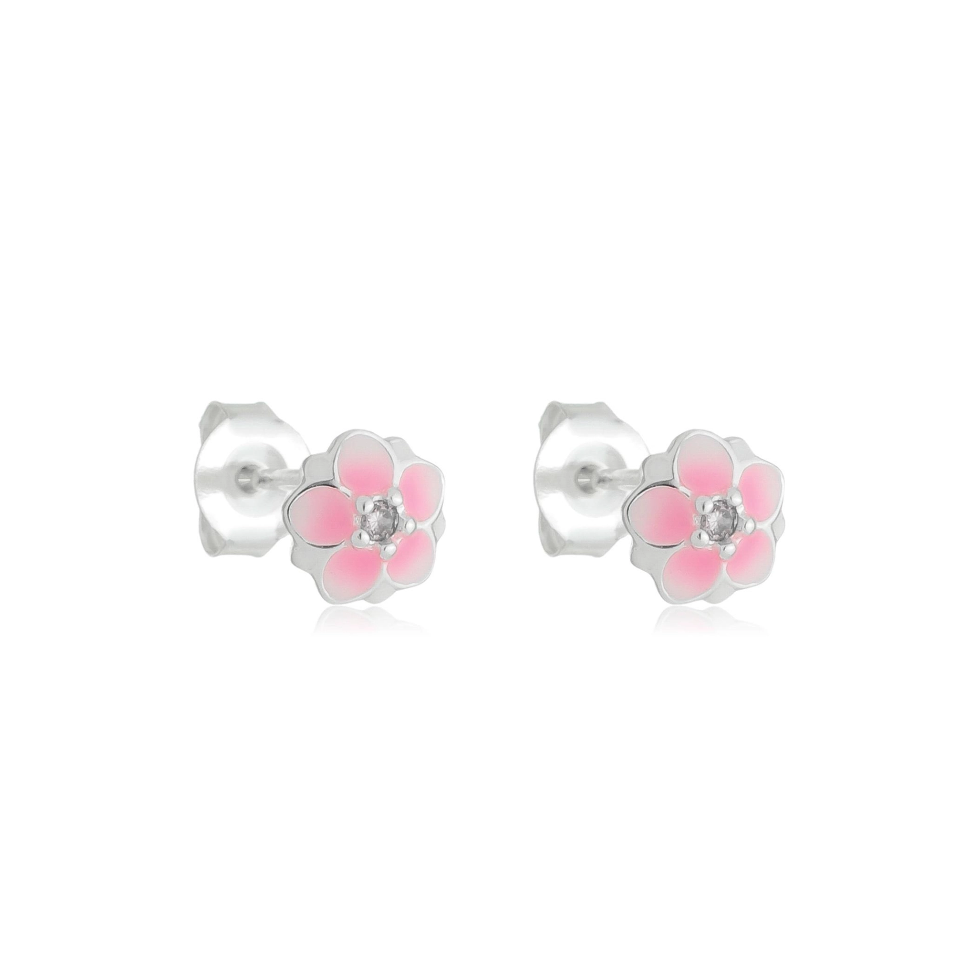Brinco Prata Flor Rosa 8mm Prata 925