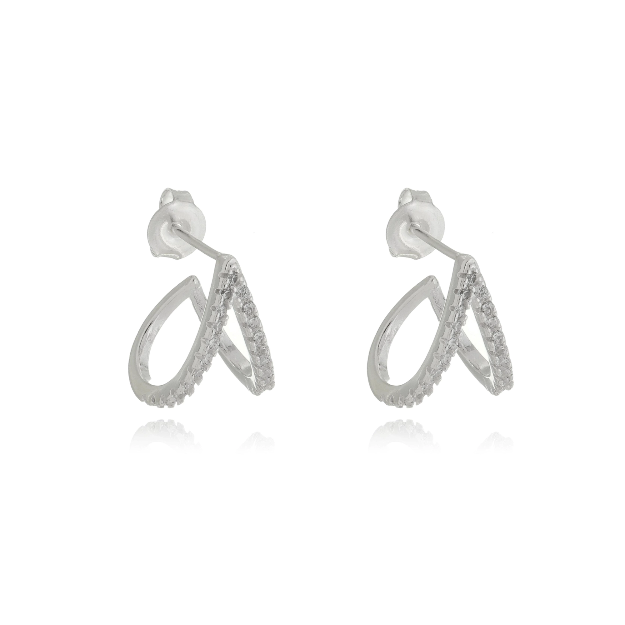 Brinco Prata Gota 1.40cm C/Zircônias Prata 925 
