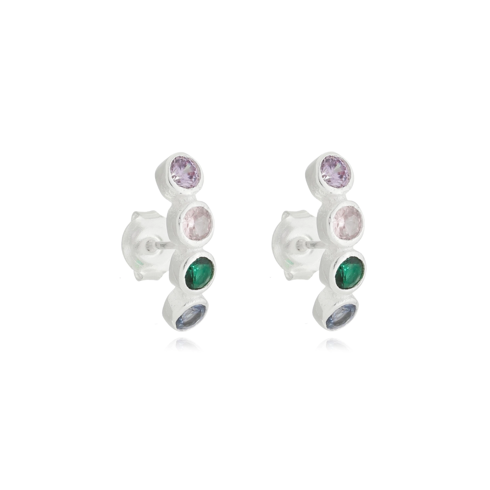 Brinco Prata Pontos de Luz Coloridos Prata 925