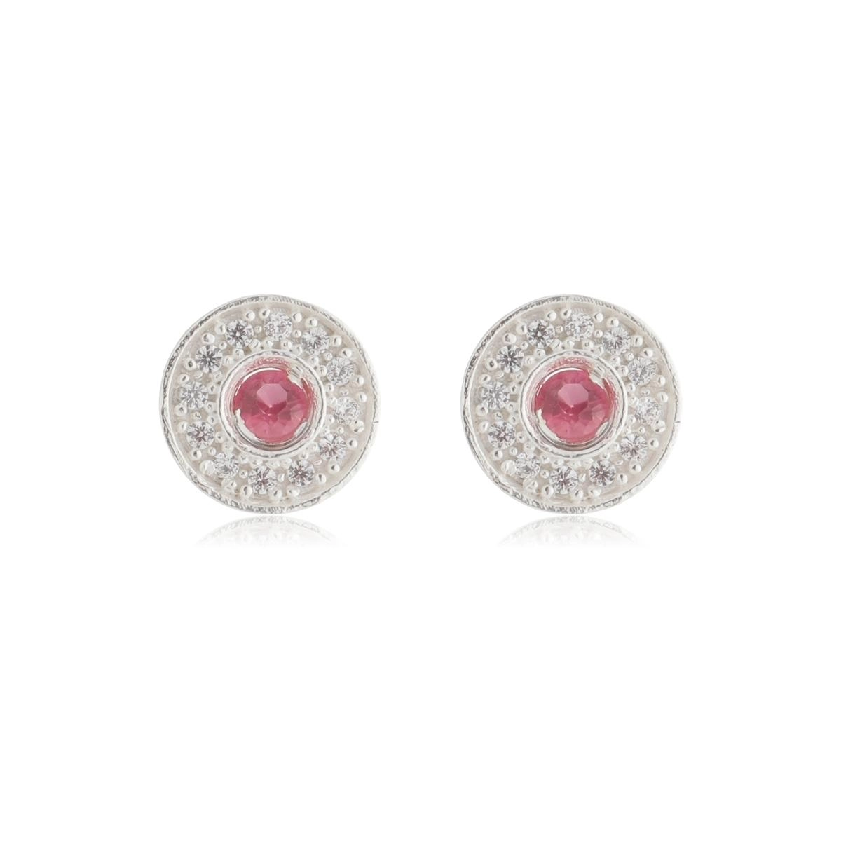 Brinco Prata Redondo 8mm C/Zircônia Rosa Prata 925
