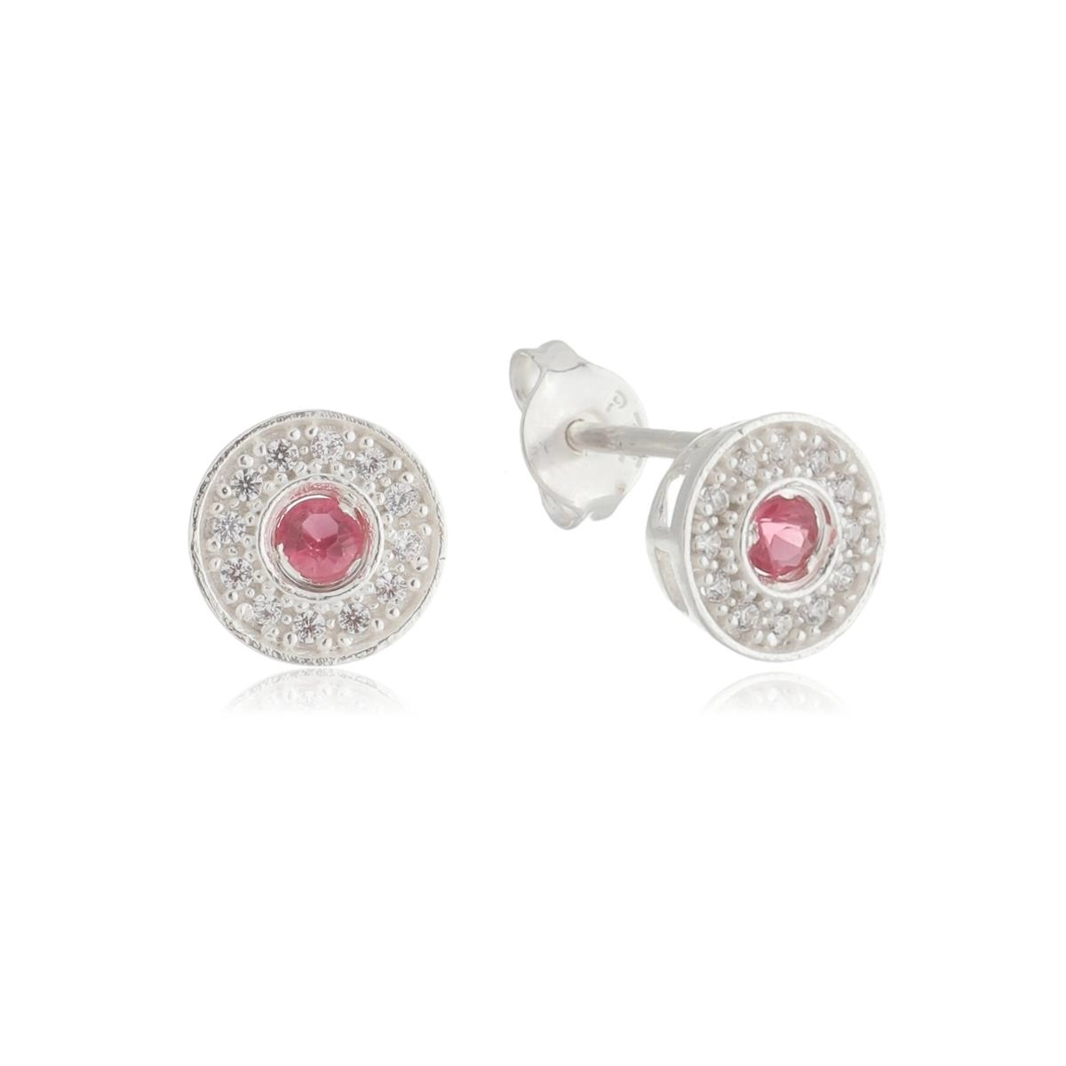Brinco Prata Redondo 8mm C/Zircônia Rosa Prata 925
