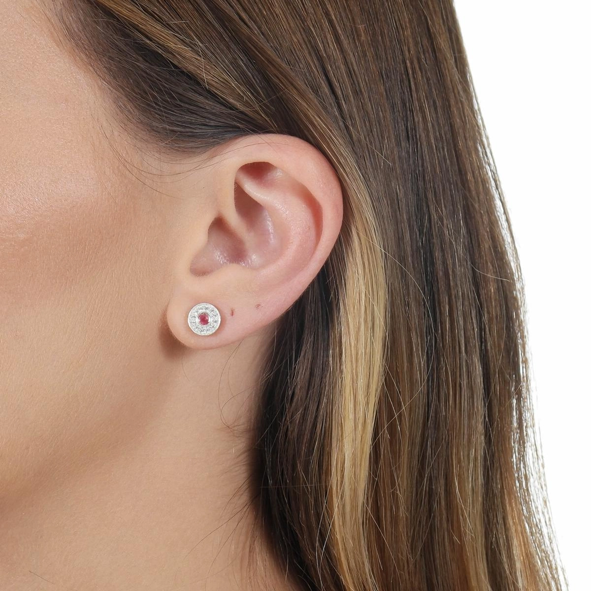 Brinco Prata Redondo 8mm C/Zircônia Rosa Prata 925
