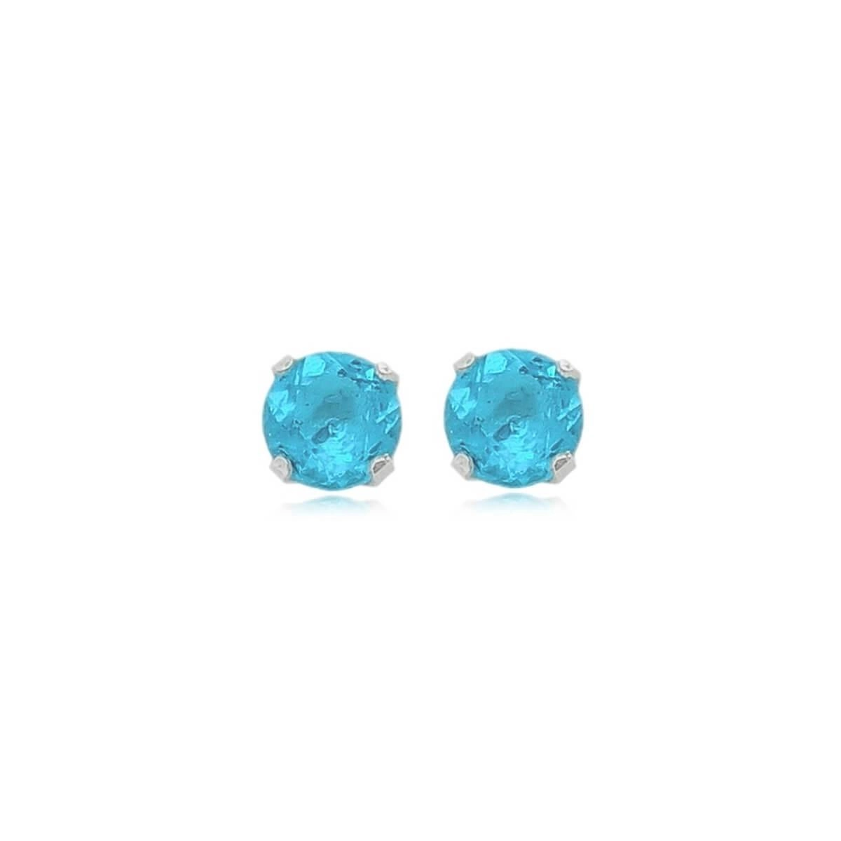 Brinco Prata Solitário Azul 3mm Prata 925