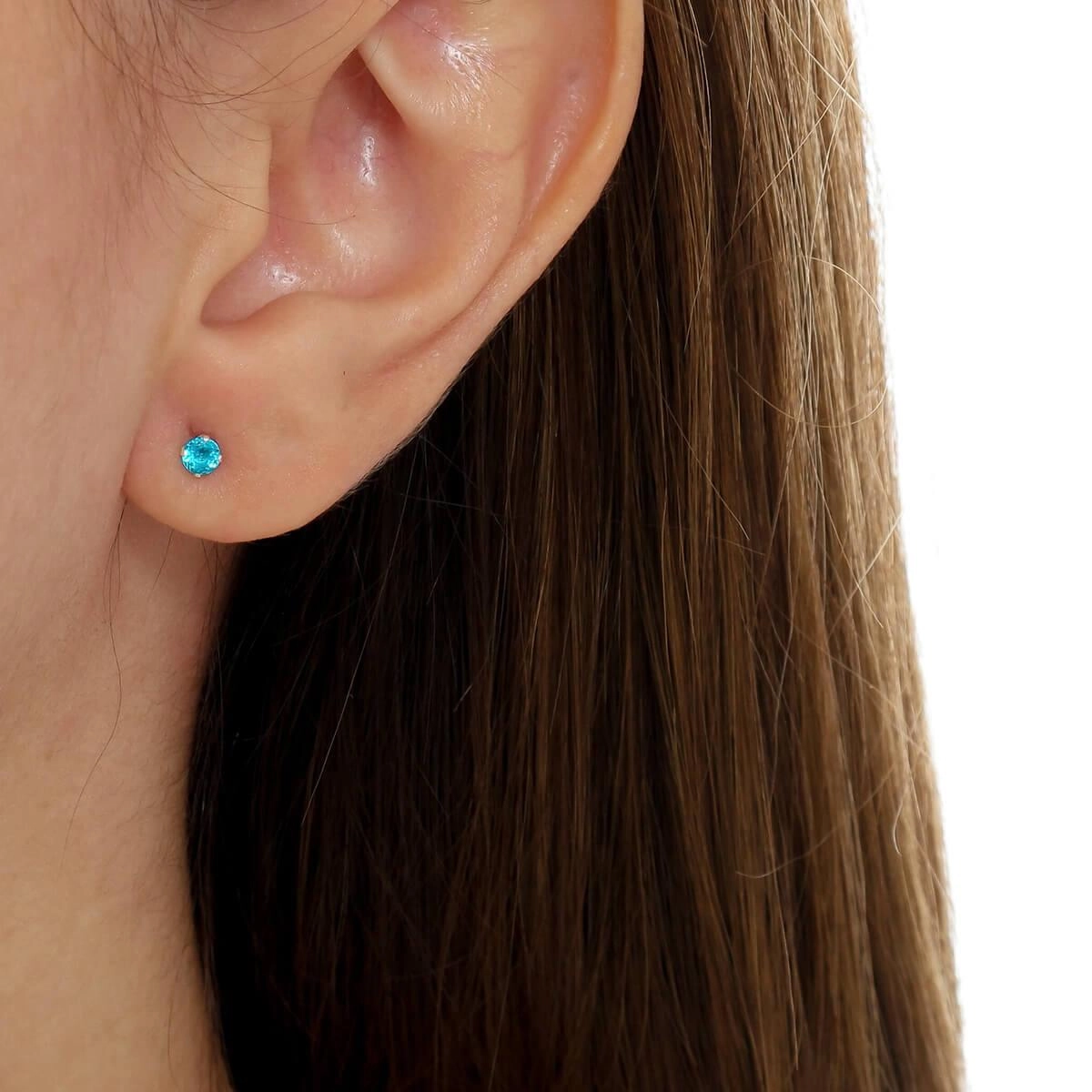 Brinco Prata Solitário Azul 3mm Prata 925