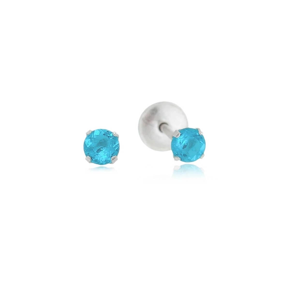 Brinco Prata Solitário Azul 3mm Prata 925