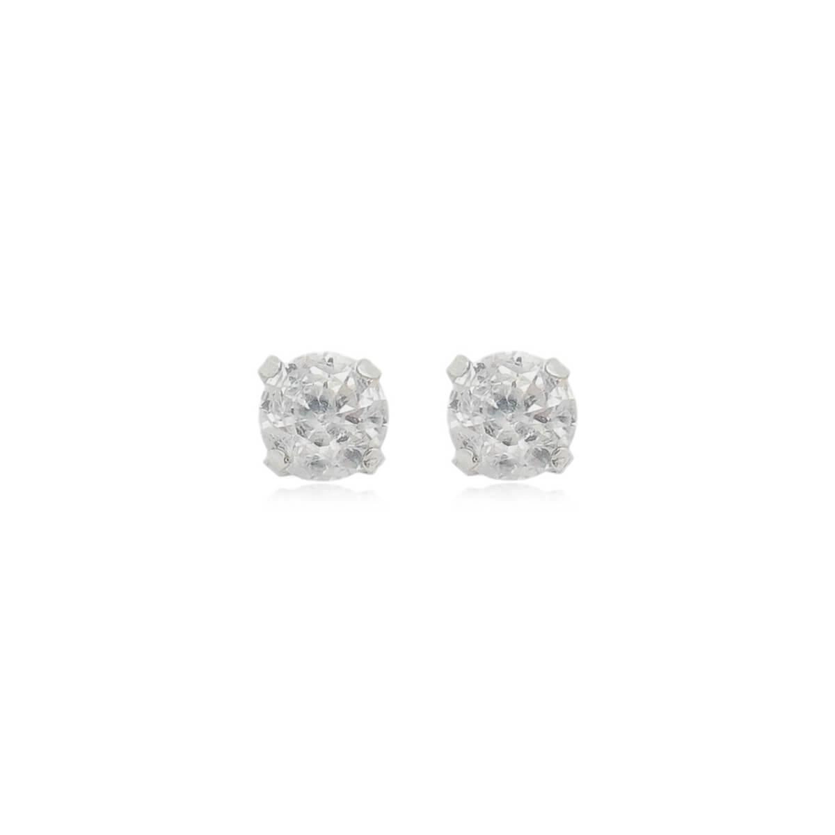 Brinco Prata Solitário Incolor 4mm Prata 925