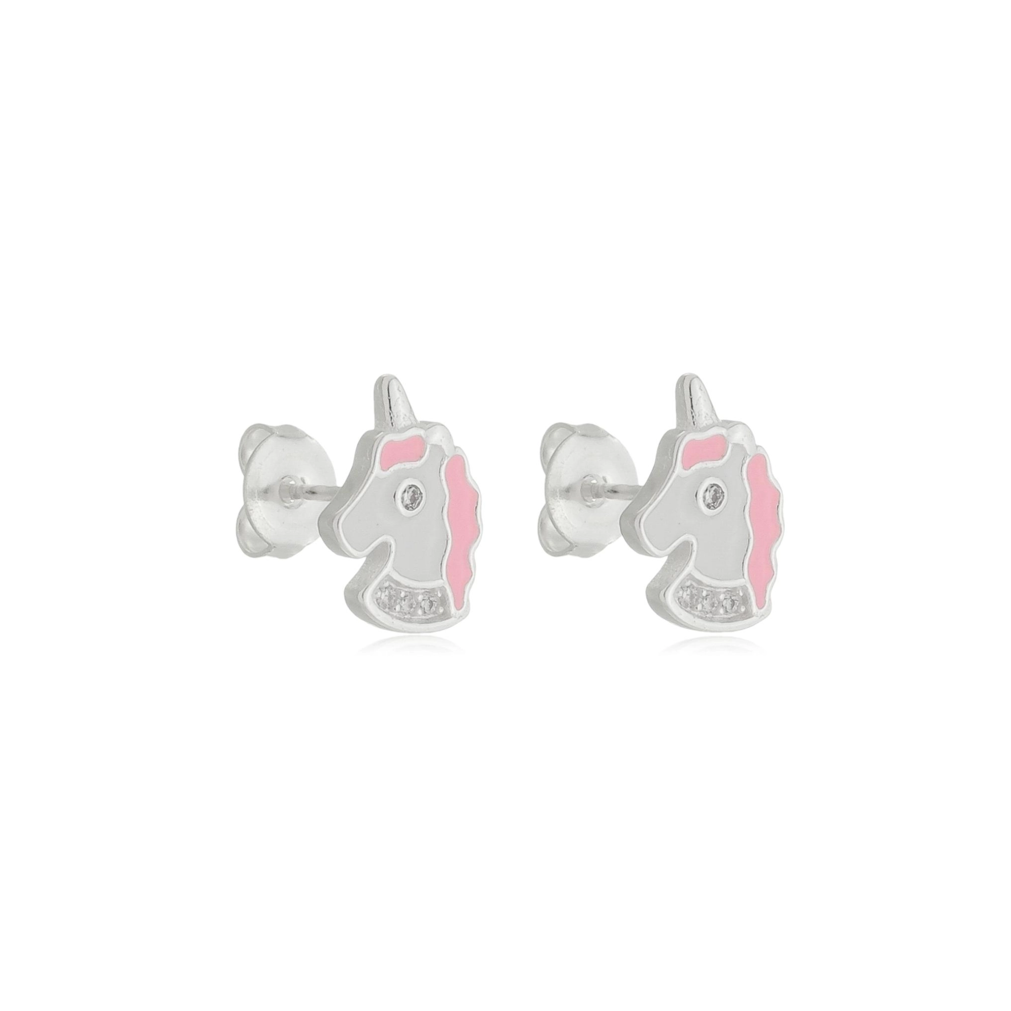 Brinco Prata Unicórnio Diversas Cores Prata 925