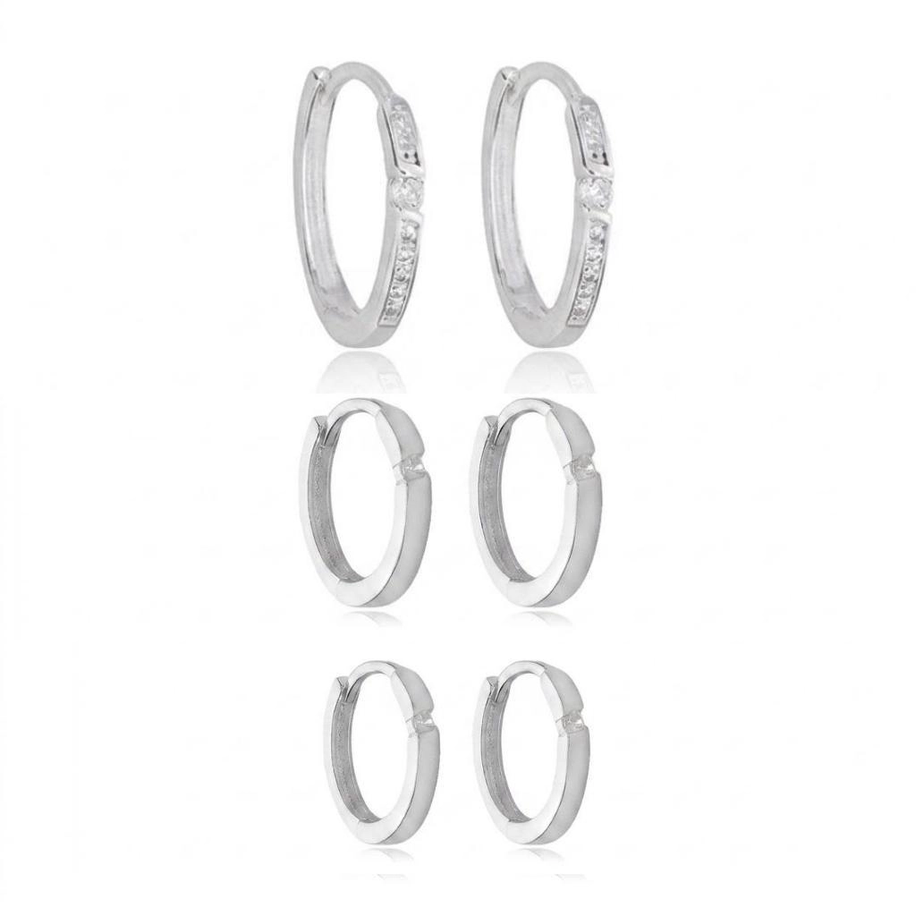 Brincos Prata 925 Conjunto Argolas Lisas e C/Zircônias
